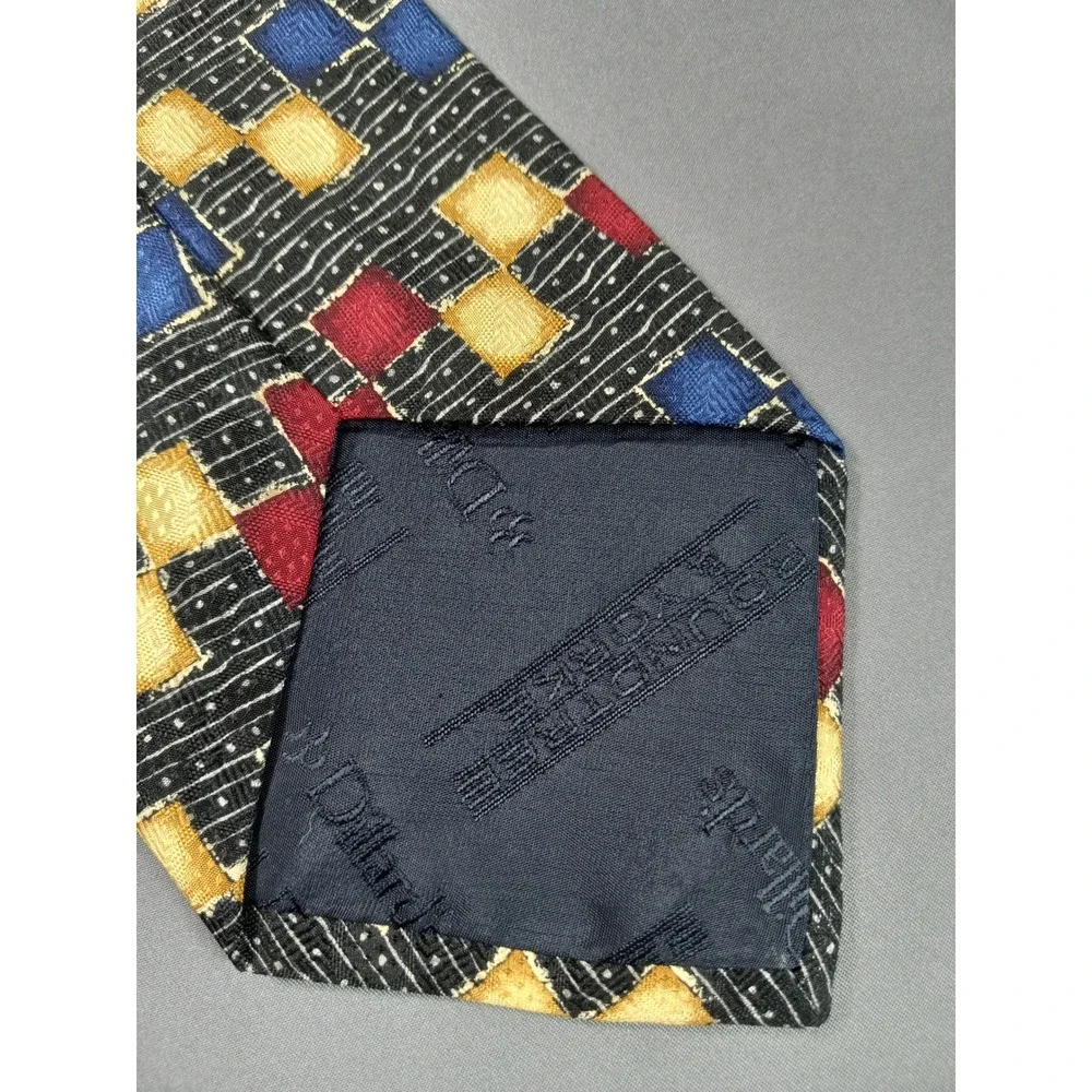 Roundtree & Yorke‎ Mens Silk Tie Geometric Square Pattern Red Blue Gold Black